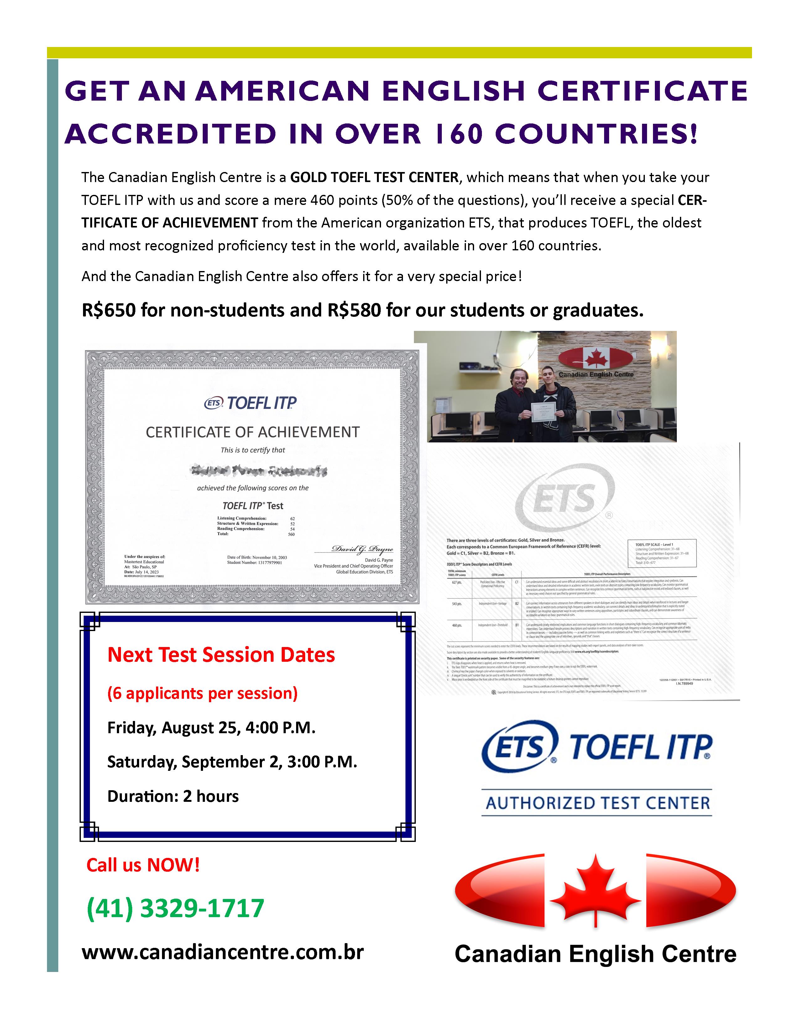 Get your INTERNATIONAL ENGLISH CERTIFICATE now! Check out our TOEFL test schedule for this semester!